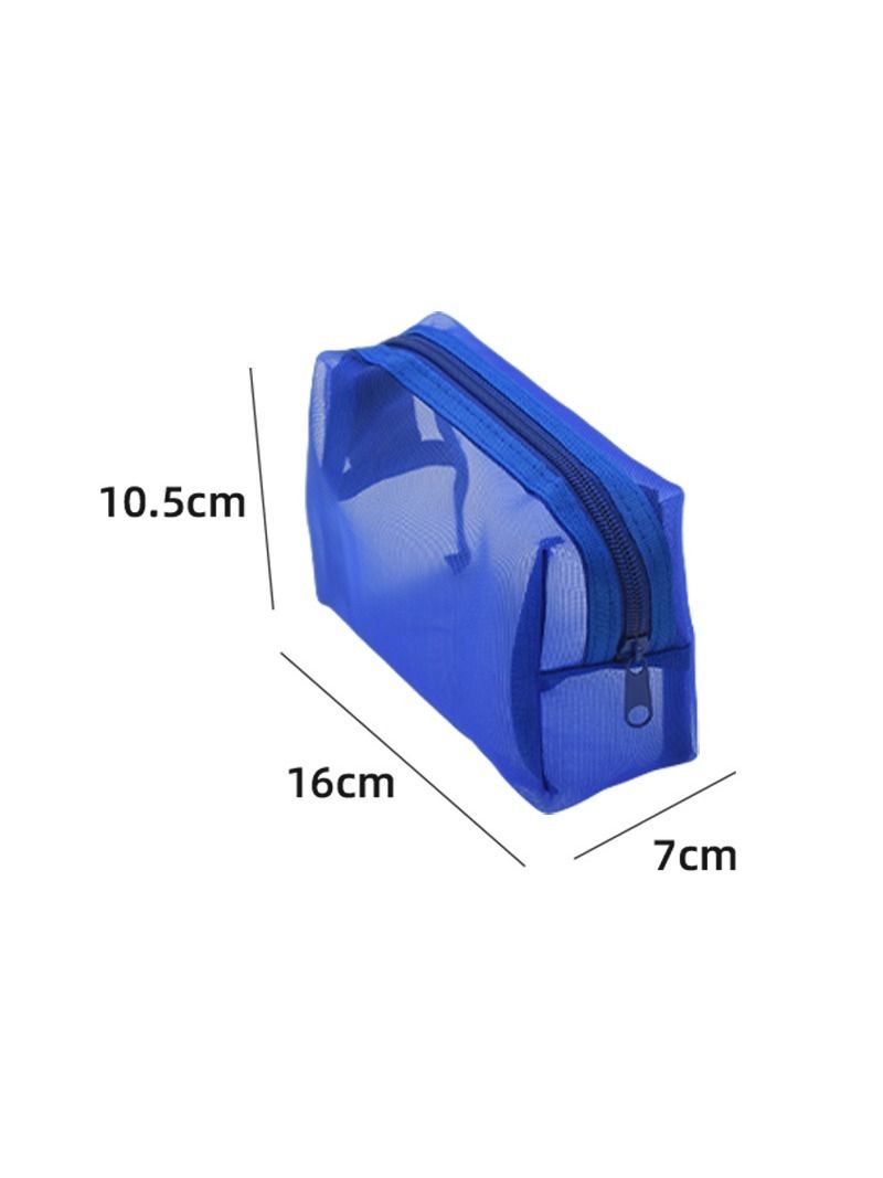 Neceser de malla azul para labial y cables, portátil