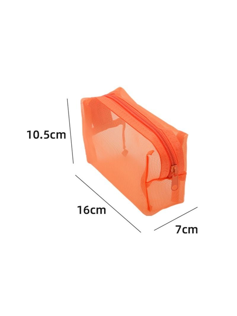 Neceser de malla naranja 16x10.5x6.5cm para viaje y maquillaje