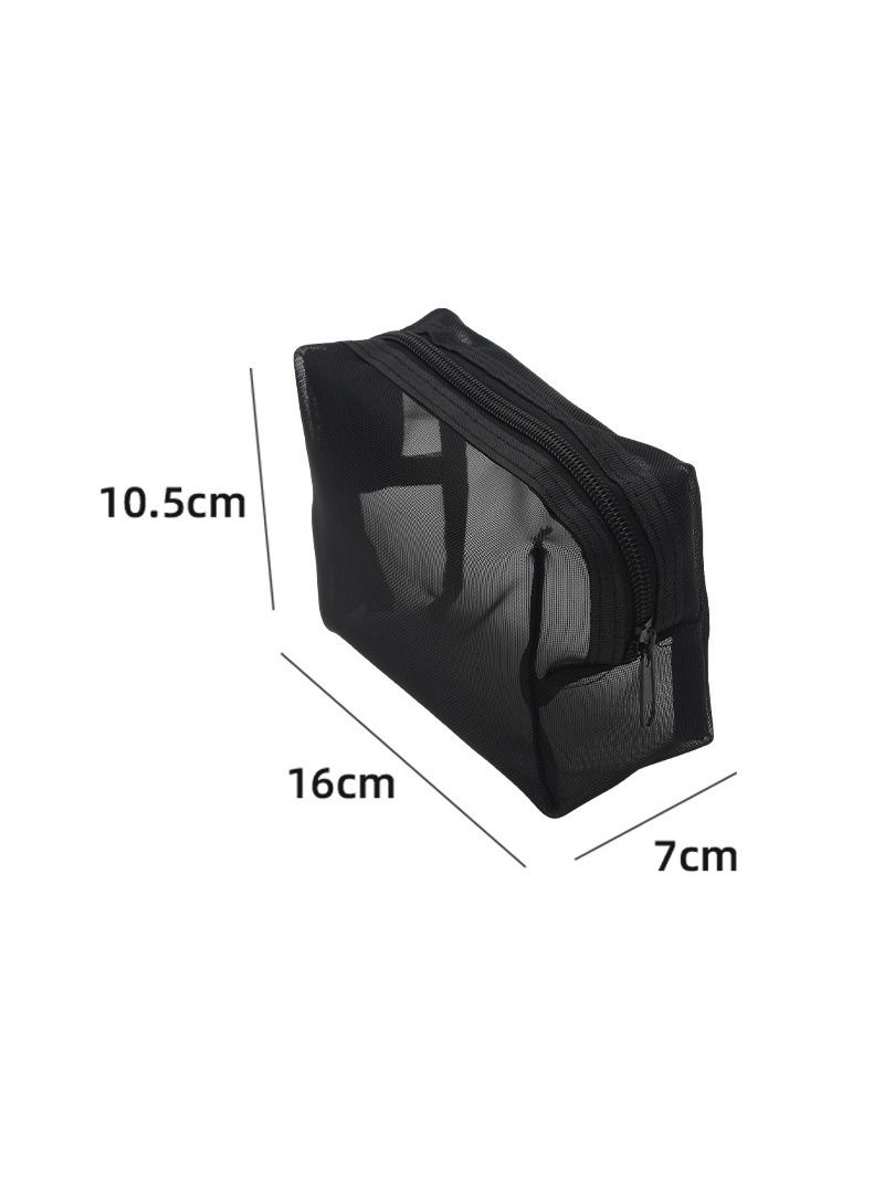 Neceser de malla portátil para labial y cables, organizador de viaje negro