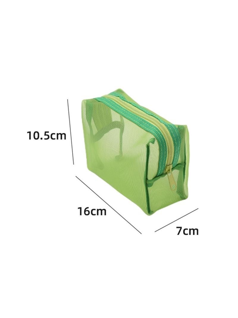 Neceser de malla verde para labial y cables, portátil